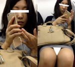 (電車対面）(顔出し)グレーの膝上丈タイトワンピをの可愛い感じの人妻OLさんの…豊かな○っぱいの谷間を観察してみました!!