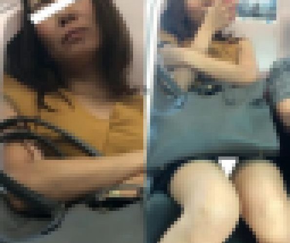 (電車対面）(顔出し)むき出しのパンストあんよを悩ましく動かして…男の視線を挑発するセミロングOLさんを観察してみました!!