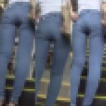 美＊パンティーライン通信＊エスカで見るピタピタに張り付いたストレッチデニムに浮かぶリアルPライン
