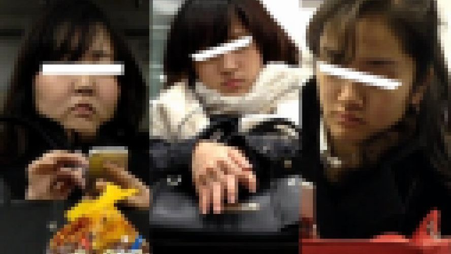 (電車対面）(顔出し）3人のかわいい女子大生さんの…無防備なお姿を観察した記録をオムニバス風にまとめてみました!!