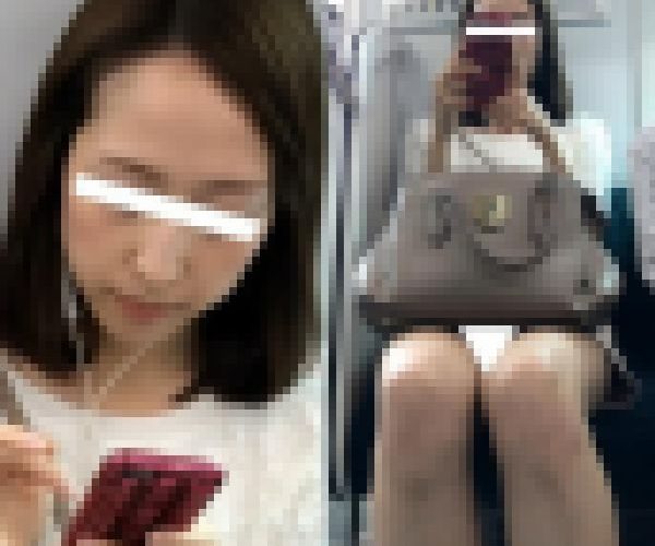 (電車対面）(顔出し）休日のOLさん…ライトなピンクのミニタイトスカートからむき出しの生あんよ…お鞄の下の▼ぞーんを観察してみま