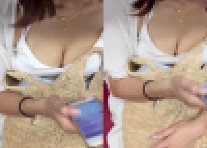 【胸チラHD画質】デートに向かう巨乳女子の胸チラ＆谷間チラ