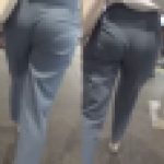 美＊パンティーライン通信＊水色パンツが巨尻に食い込む?歩行とエスカで見るリアルなPライン