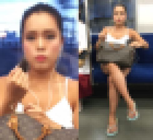 撮影に気付きイライラする日焼肌を露出したエッチなギャルお姉さん（前編）