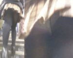 パンチラ盗撮 制服女子 白パンツが黒パンストの中に丸見え