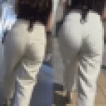美＊パンティーライン通信＊タイトなハイウェストに張り出る巨尻?グラマーお姉さんのケツの動きに開いた口が塞がらない?