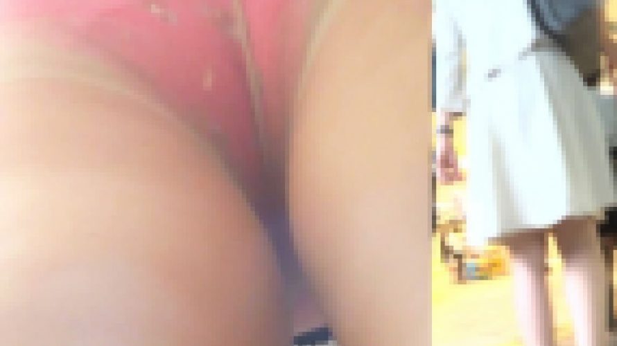 パンチラ盗撮 OLさん ピンクの柄パンツに超接近