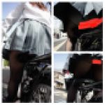 ロングヘアー黒ストッキング制服娘のパンチラ