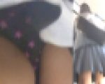 パンチラ盗撮 制服女子 ピンクの星柄の黒パンツが丸見え