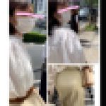 【女子大生のエロ尻】サテンスカートのエロ尻パンティーライン。むっちり大きいお尻で可愛いお顔がお目見え。【580】