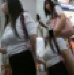 キレイな黒髪を気にする豊満爆乳の白T娘ちゃん