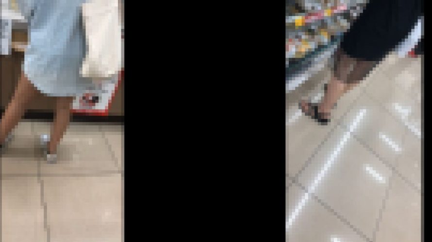 生足露出している買い物中の娘たち