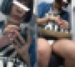 (電車対面）(顔出し)激ミニちゃん…黒のレザーミニ×2タイトをお召になって…むっちりふとももちゃんをむき出しにする女子大生さんを