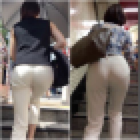 【2名・色んなエロスを振りまくタイトな白パンツOL達】