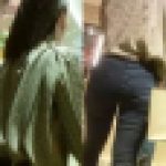 ストレッチデニムの清楚系女子★ピタピタ過ぎてライン食い込むエロい尻