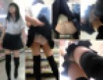 【鬼畜スカートめくり48】エロいニーハイ制服女子のしゃがみ中&追い撮りめくりでモロ出しパンツ8連続めくり