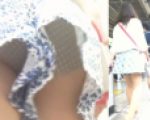 [★新作]パンチラ盗撮 女子大生 キュロットの隙間から水玉パンツを強引撮影