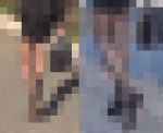 働く黒パンストOLの長身美脚にチラ見え