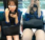 (電車対面）(顔出し)黒レザータイトミニで…男心を刺激しちゃう…くぱぁ～っとあんよをひろげちゃうお姉さんを観察してみました!!