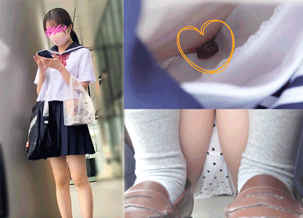 【坂系美少女声かけ】【セーラーからのぞく純白ブラ＆主張満点乳首】【前後から挟み撃ち…禁断の水玉パンツ逆さ撮り】