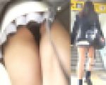 パンチラ盗撮 制服女子 超ミニスカで黒パンツが尻に食い込み