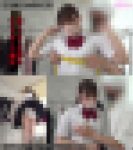 巨乳娘の試着動画（1）セクハラしながらバストサイズ測定、ミニスカ制服で風パンチラ