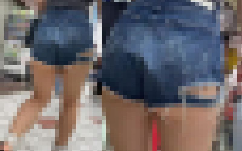 デニムカットオフパンツからこぼれるプリプリ肉尻の動画。